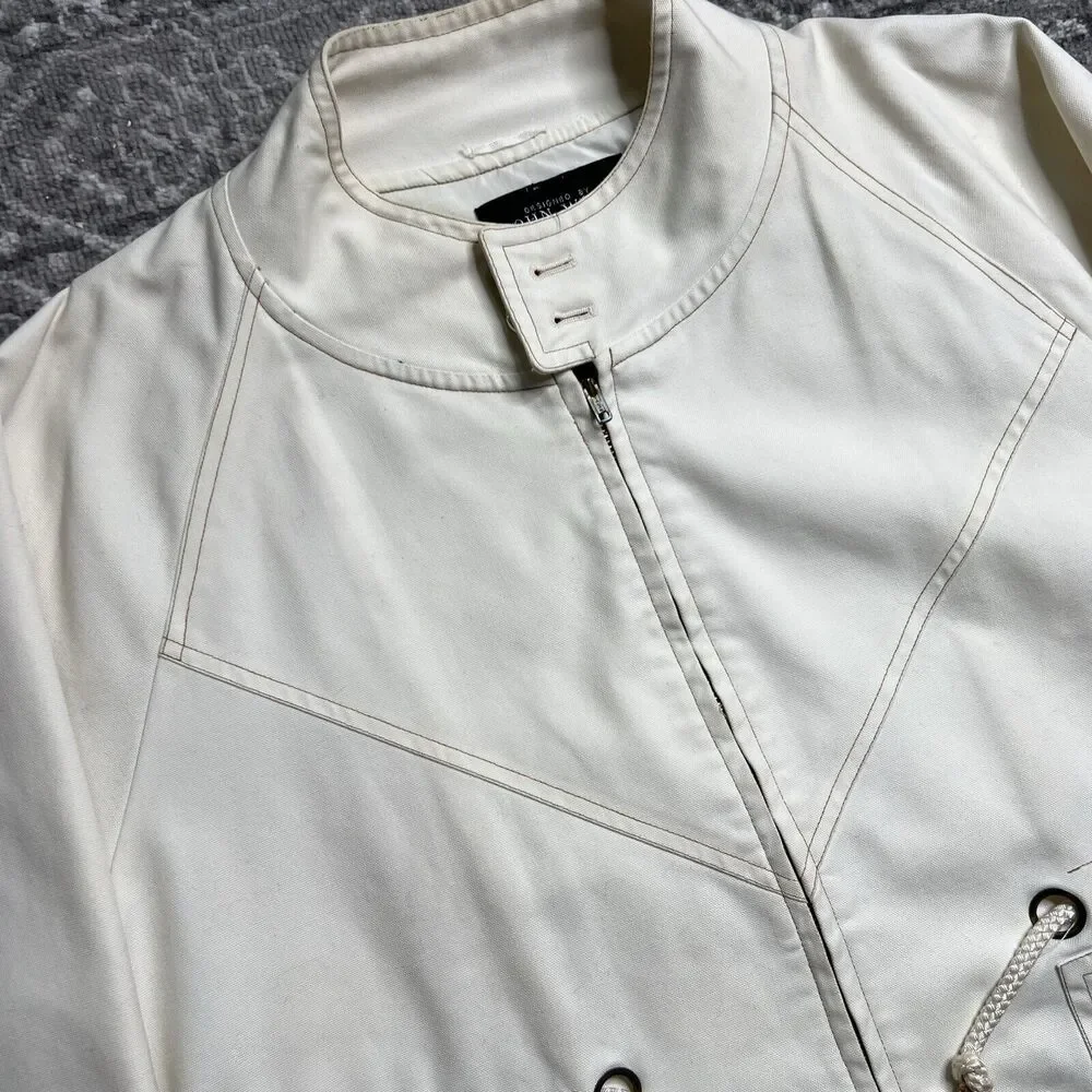 Harbor Master John Weitz Yachtsman Cloth Jacket Large Vintage Beige Zip Up READ